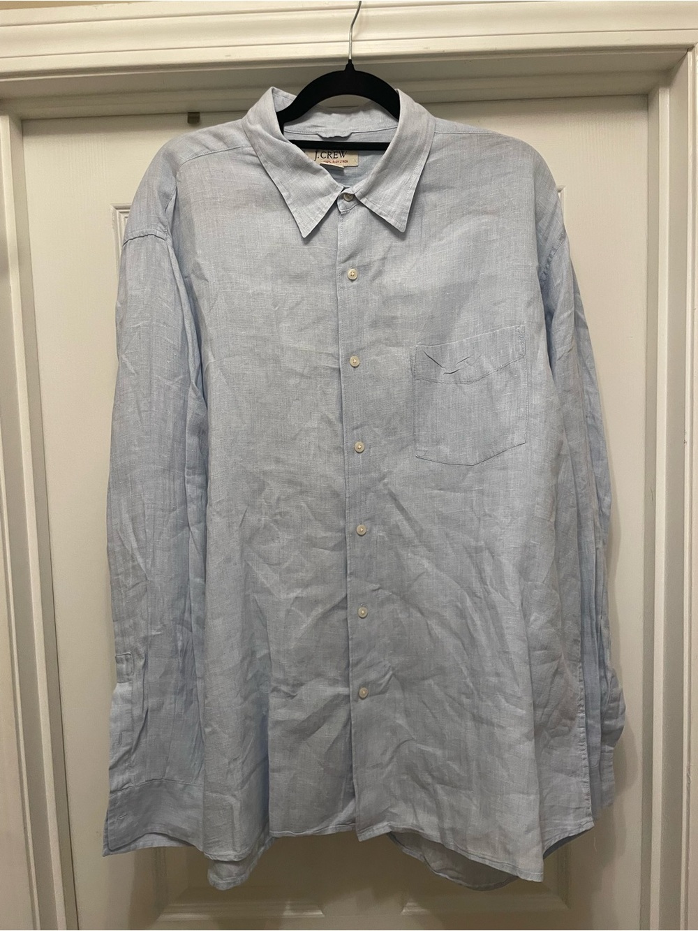 J. Crew Light Blue Men's Button-Up Shirt, 100% Irish linen, luxury, preppy